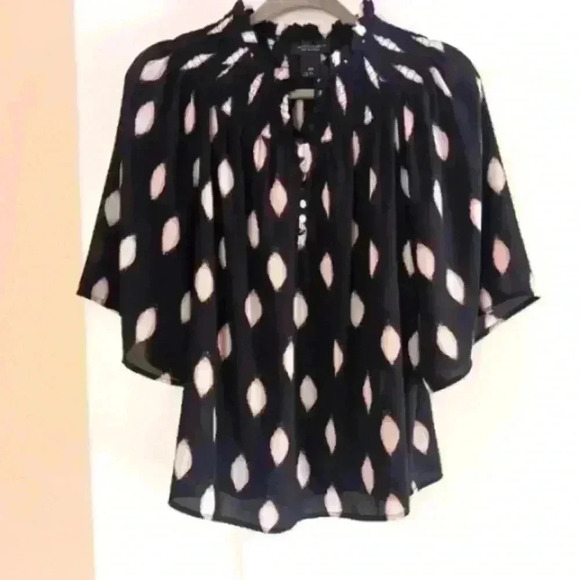 Investments semi sheer black print blouse. Billowy sleeves. - Picture 1 of 9